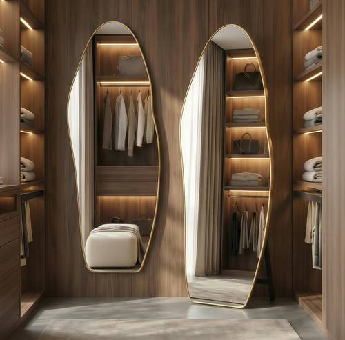 Taimi Full Length Cloud Mirror with Gold Frame and Tempered Glass for Wall and Floor - Multiple Sizes and Colors.