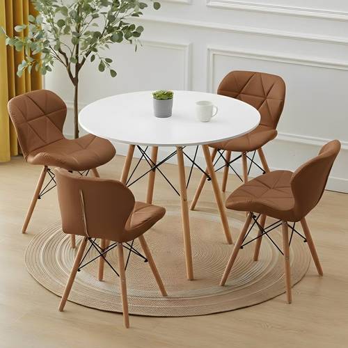 طقم طعام دائرى |طاولة خشبيه 72×80سم بدعامات معدنيه، مع عددة كراسي مبطنه جلديا بتصميم عصرى - متعدد الالوان.