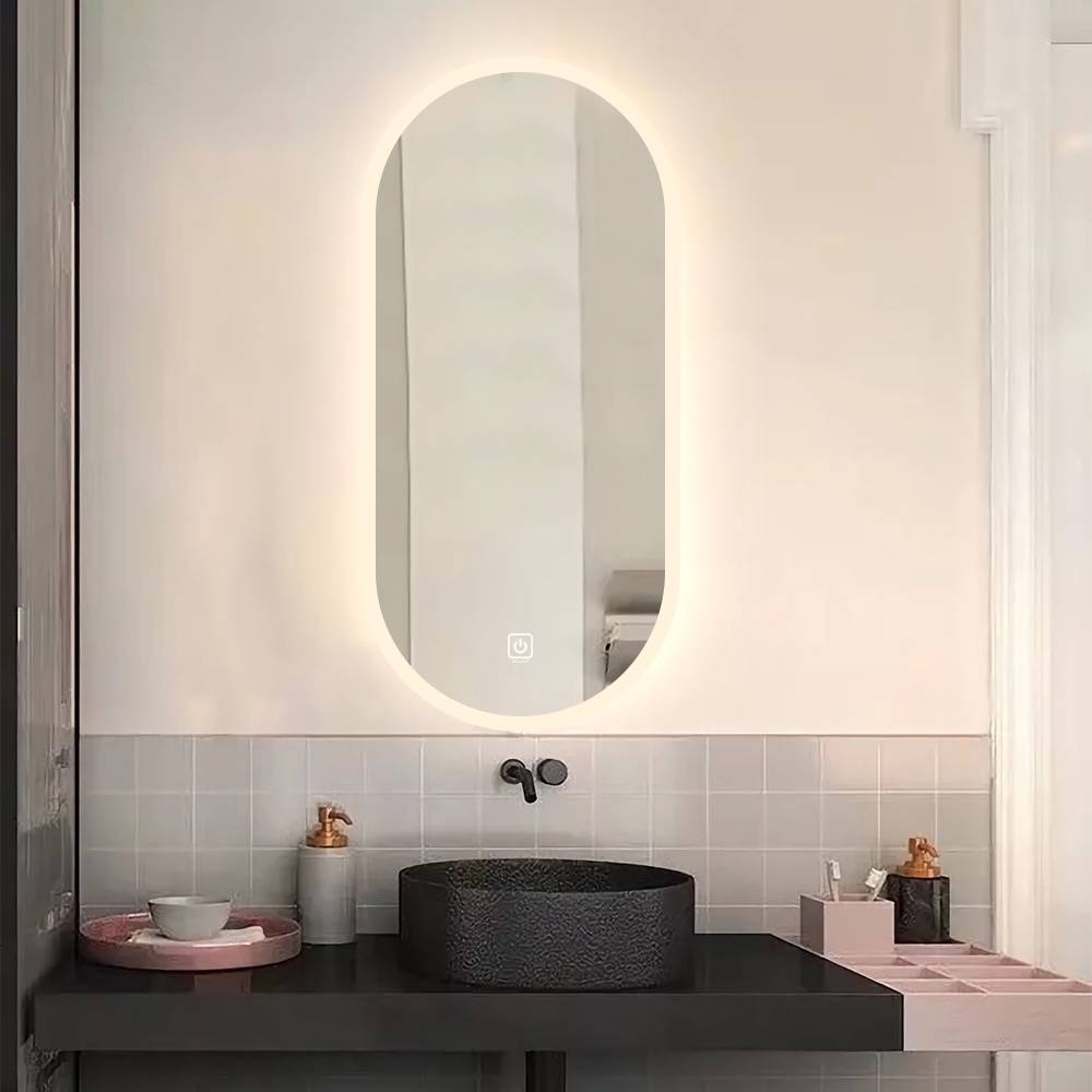 LED Oval Mirror with Touch Control 3 Lighting Levels Wall Mounted for Bathroom, Living Room, Bedroom, Vanity - Multiple Sizes  60x80 cm