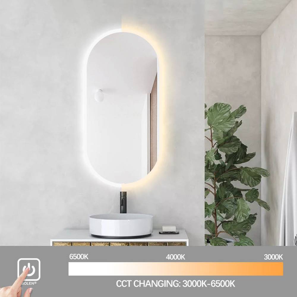 LED Oval Mirror with Touch Control 3 Lighting Levels Wall Mounted for Bathroom, Living Room, Bedroom, Vanity - Multiple Sizes  60x80 cm