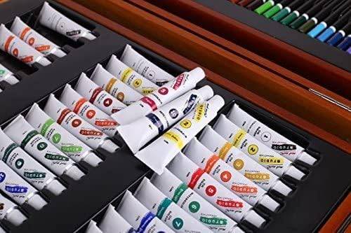 Mont Marte 174 Pieces Deluxe Art Set, Painting Art Supplies, Art Set in Wooden Box Include Acrylic, Oil, Watercolor Paints, Colored Pencils
