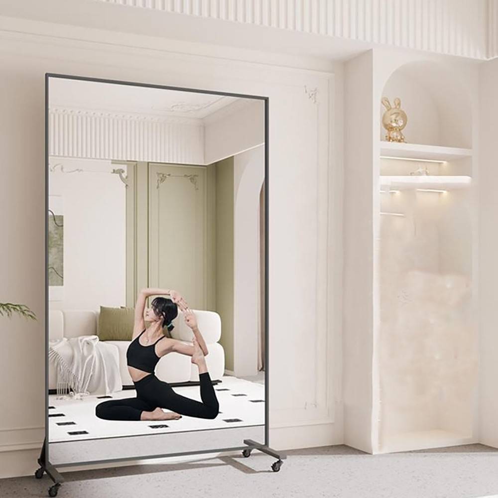 Full Length Rectangular Mirror, Floor Standing Mirror with Wheels for Living Room and Bedroom with Black Frame - Multi-Size.  اسود - 120x170 سم