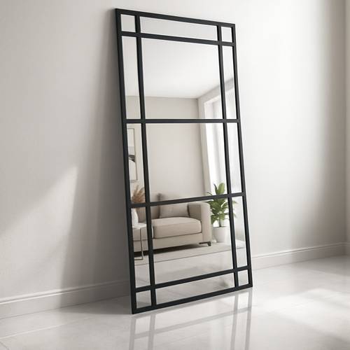 Large wall mirror 180×80 cm with black metal frame - decorative mirrors with a modern design in the shape of a window for the living room- multiple shapes.
