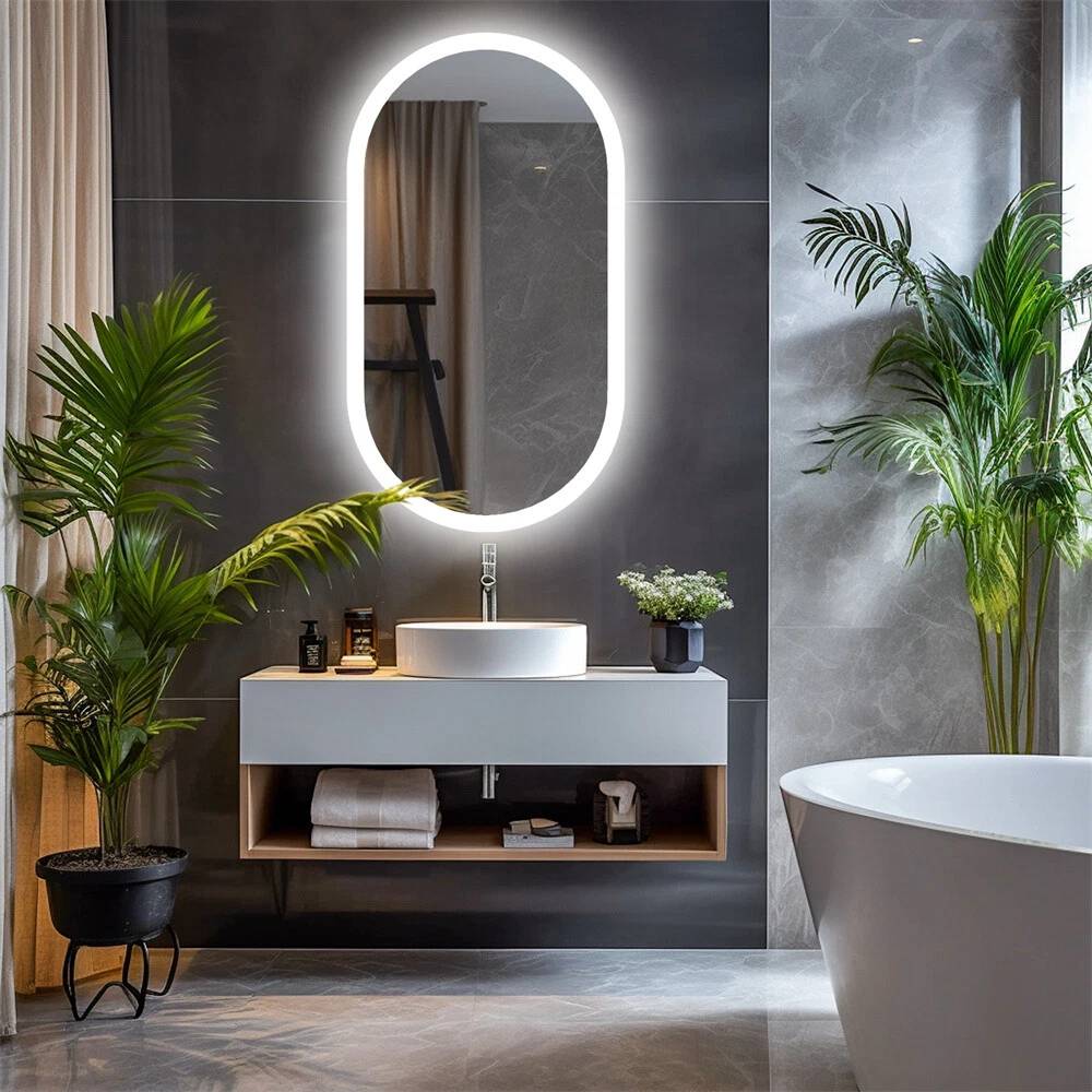 LED Oval Mirror with Touch Control 3 Lighting Levels Wall Mounted for Bathroom, Living Room, Bedroom, Vanity - Multiple Sizes  60x80 cm