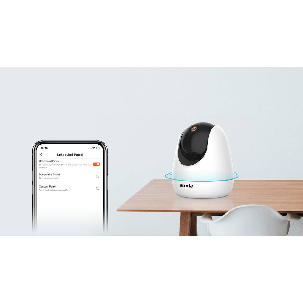 Tenda Indoor Security Camera, 1080P Wireless Home 360° Panoramic Security Camera, Night Vision, Two-Way Audio, Human and Motion Detection, Built-in Siren, Smart Tracking, SD and Cloud Storage (CP3), White