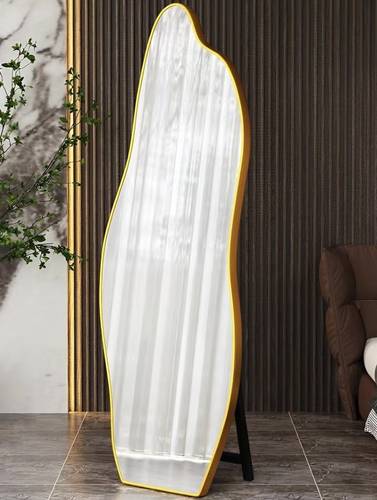Full Length Wavy Mirror with Gold Frame and Shatter Resistant Glass, Full Body Floor Mirror for Living Room, Bedroom - Multiple Sizes.