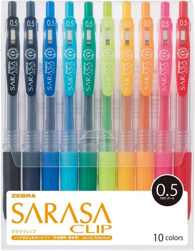 Pack Of 10 Zebra Sarasa Push Clip Gel Ink Pens