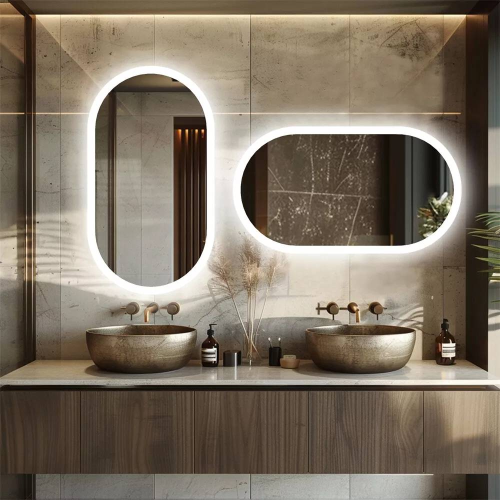 LED Oval Mirror with Touch Control 3 Lighting Levels Wall Mounted for Bathroom, Living Room, Bedroom, Vanity - Multiple Sizes  60x80 cm