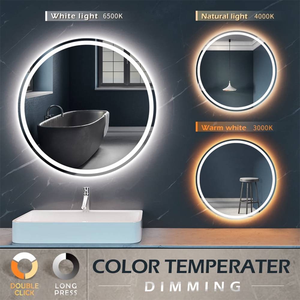 IP44 Rated Adjustable Wall Mounted Multi-Color Dimmable Round LED Bathroom Mirror - Multi Size  60 cm