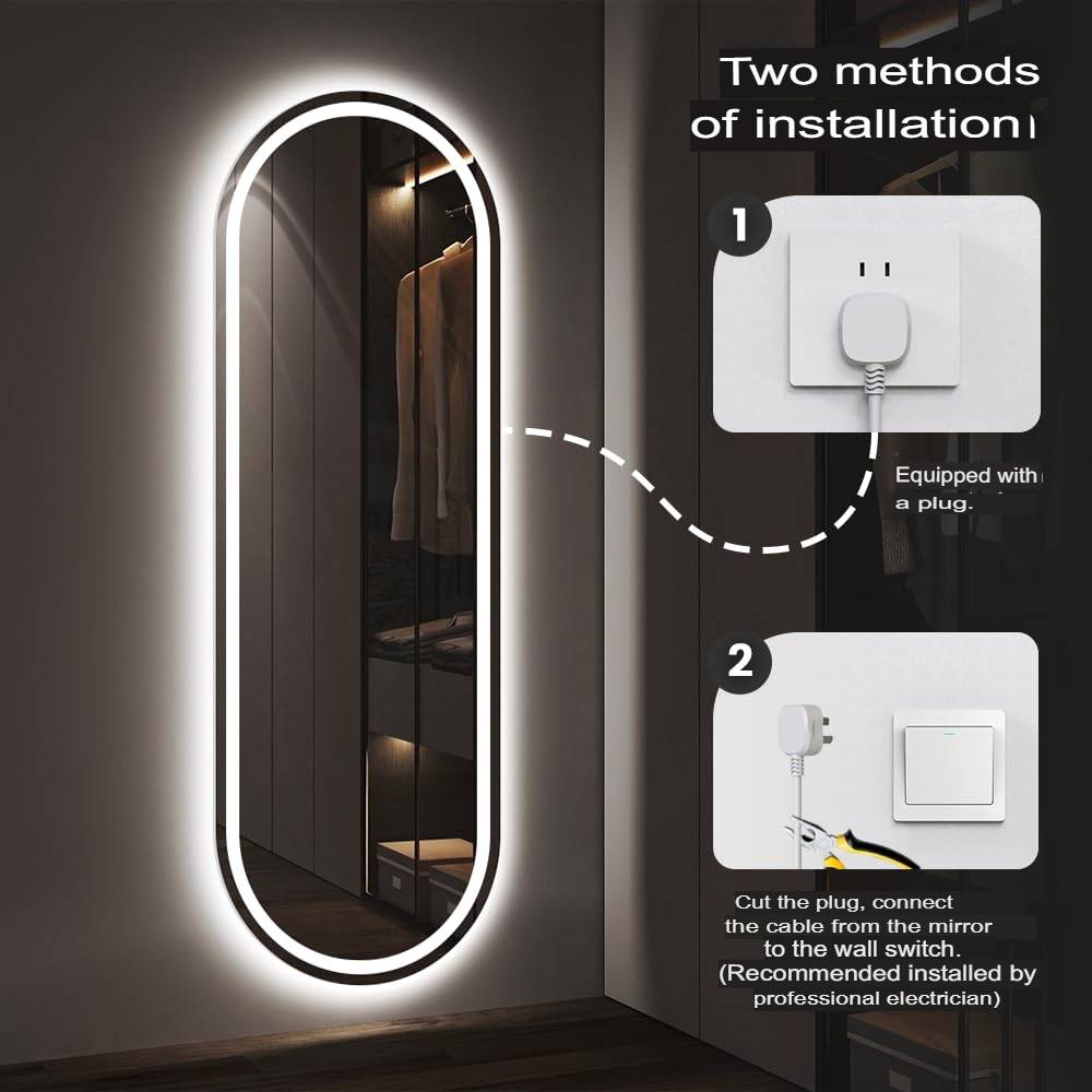 Full Length LED Mirror with Front & Back Lights Touch Control 3 Lighting Levels Wall Mounted for Bathroom, Living Room, Bedroom, Vanity - Multiple Sizes  60x80 cm