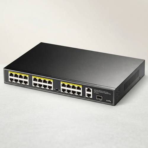 The Cudy FS1026PS1 300W Gigabit Fiber switch includes 24 PoE+ ports and an SFP port for managing large networks.