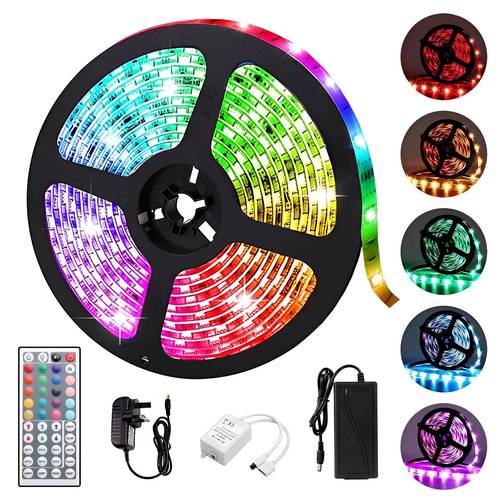 شريط إضاءة LED مقاوم للماء بإضاءة متعددة الألوان RGB مع جهاز تحكم عن بعد ومحول طاقة