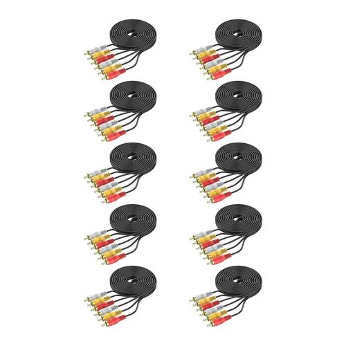كابل 3 RCA بـ6 دبابيس وقابس مطلي للصوت والفيديو بطول 3 متر TCV3303N مكون من (10 قطع )