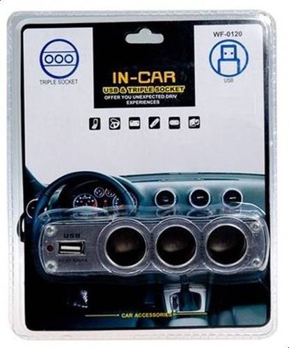WF-0120 3-socket USB2.0 Cigarette Lighter (Black)