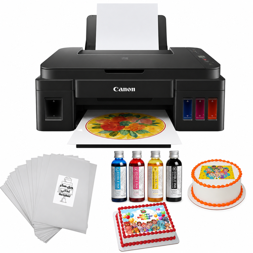 PIXMA G3416 Wireless LaserJet Multifunction Food Printer Kit Black with 4 Edible Ink Cartridges and 24 Sheets A4 Sugar Paper