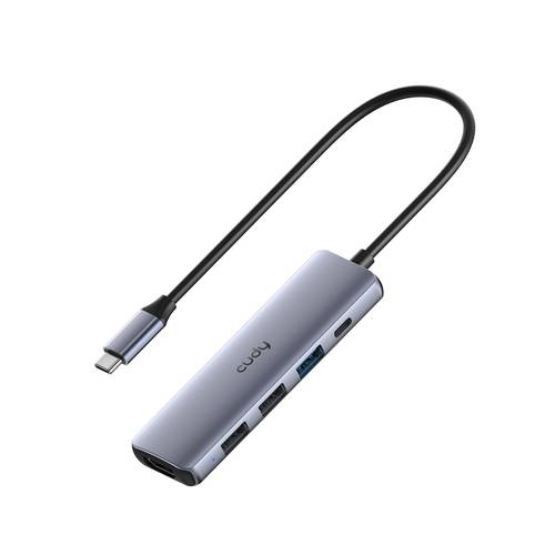 Cudy UH405 5-in-1 Integrated USB-C Hub with HDMI 4K, PD 100W and USB 3.0 Aluminum Hub for MacBook, iPhone and Laptop.