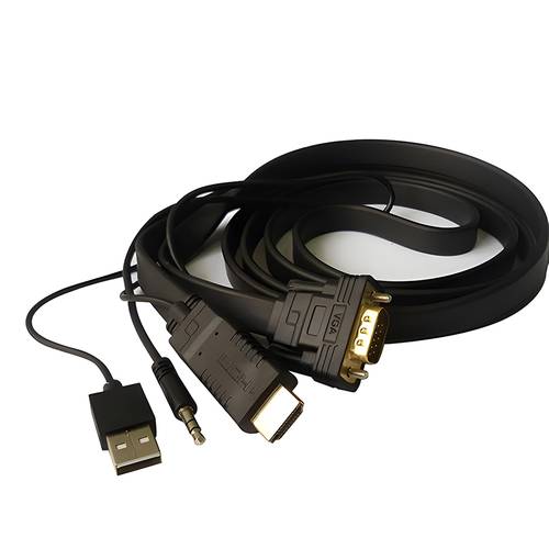 كيبل VGA إلى HDMI مع USB وكيبل صوت - اسود