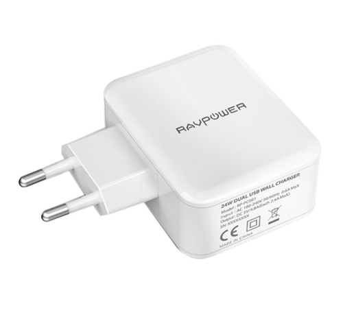 RAVPower Wall Charger Dual USB Ports Fast Charging White Color - RP-PC001