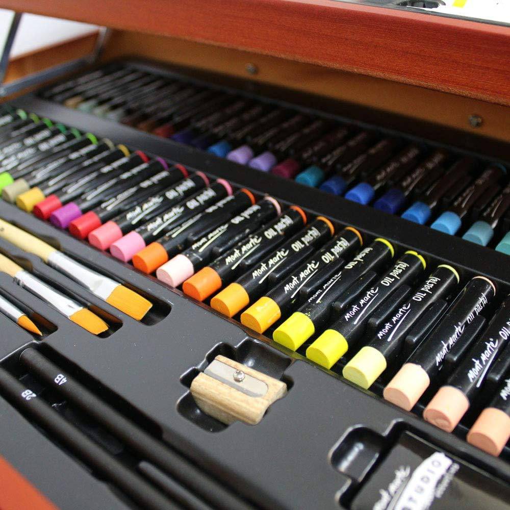 Mont Marte 174 Pieces Deluxe Art Set, Painting Art Supplies, Art Set in Wooden Box Include Acrylic, Oil, Watercolor Paints, Colored Pencils