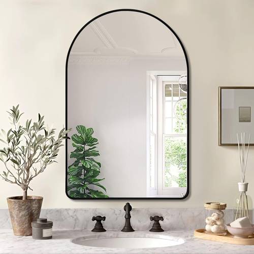 Arc Oval LED Mirror with Black Aluminum Frame Wall Mounted for Bathroom, Living Room, Bedroom, Entryway, Vanity, Hair Salon - Multiple Sizes