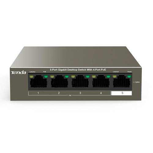 تيندا سويتش 5 منفذ PoE محول ايثرنت 10/100 ميجابت لكل ثانية (4 منافذ PoE و1 منفذ Uplink) - حتي 30 واط 4 منافذ و58 واط لجميع المنافذ PoE وحماية من البرق 6 كيلو فولت - بني