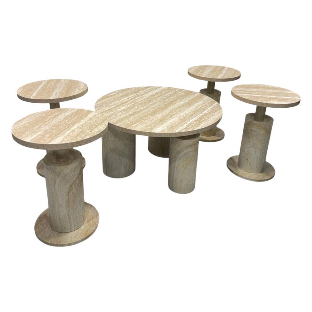  Modern Multi-Color Wooden Coffee Table Set Round Design 