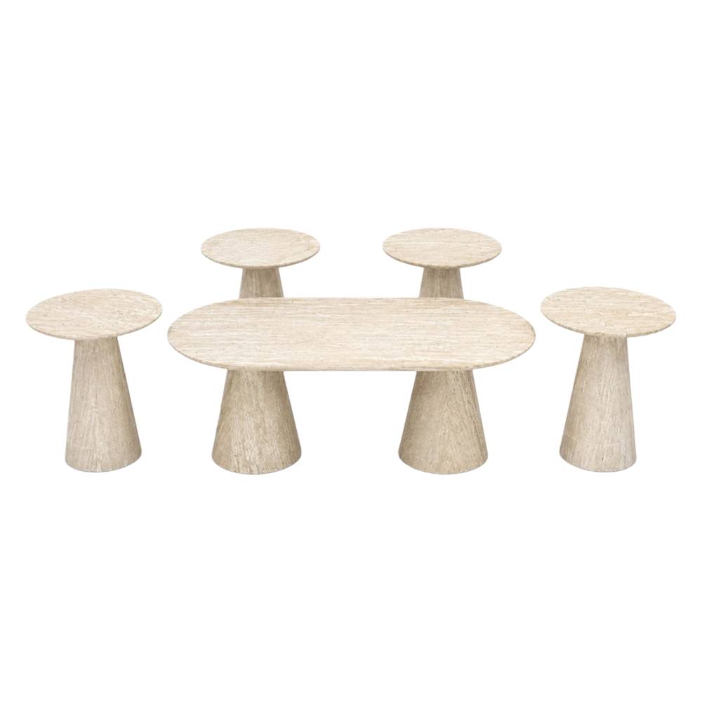  طقم طاولات ضيافة خشبي 5 قطع متعدد الألوان بقواعد مخروطية 
