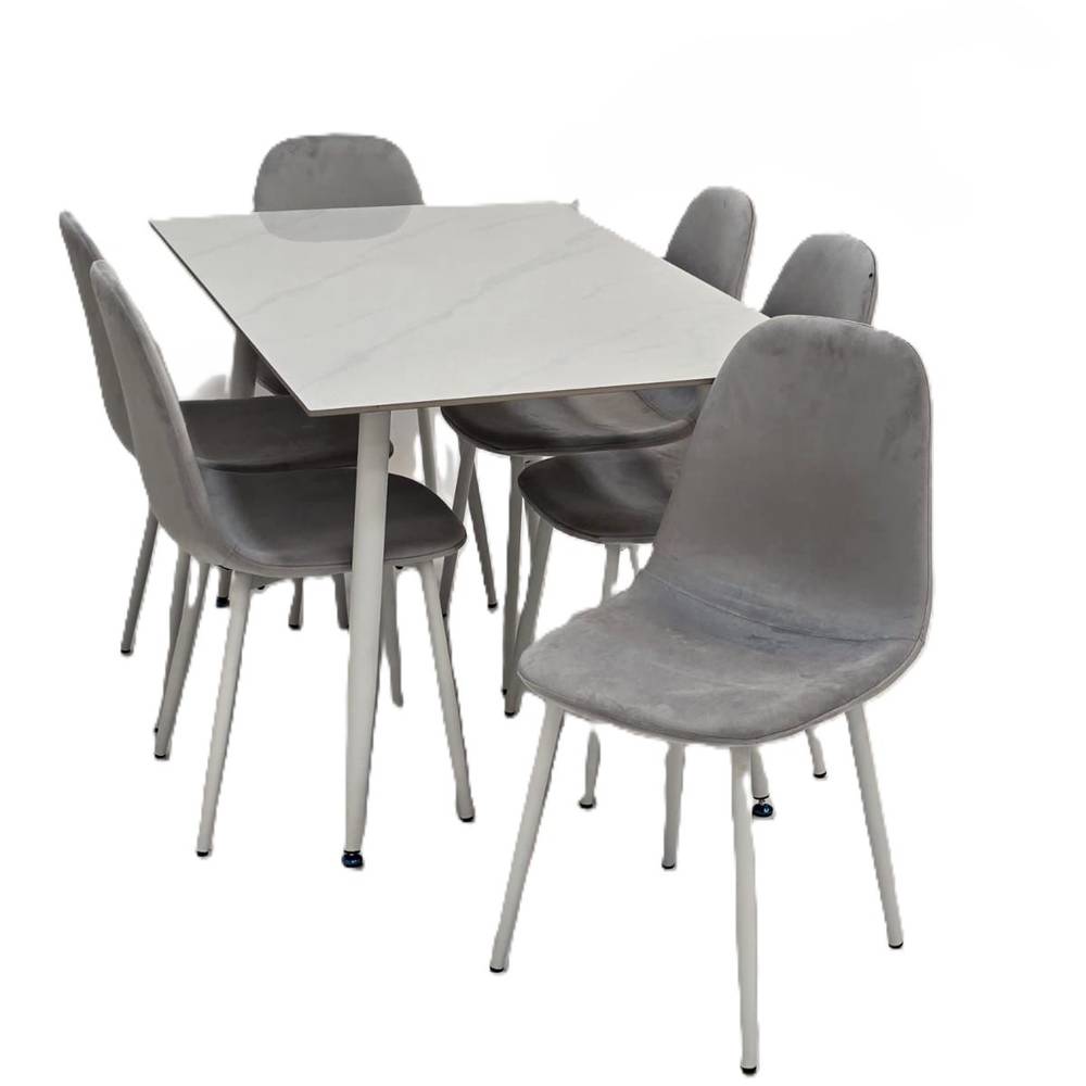  Luxury Ceramic Dining Set with Six Chairs 