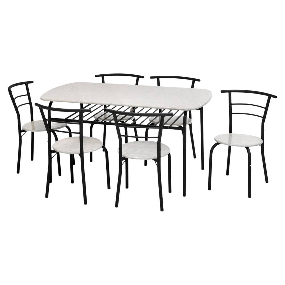  Multi Color Modern Dining Table with 6 Chairs 