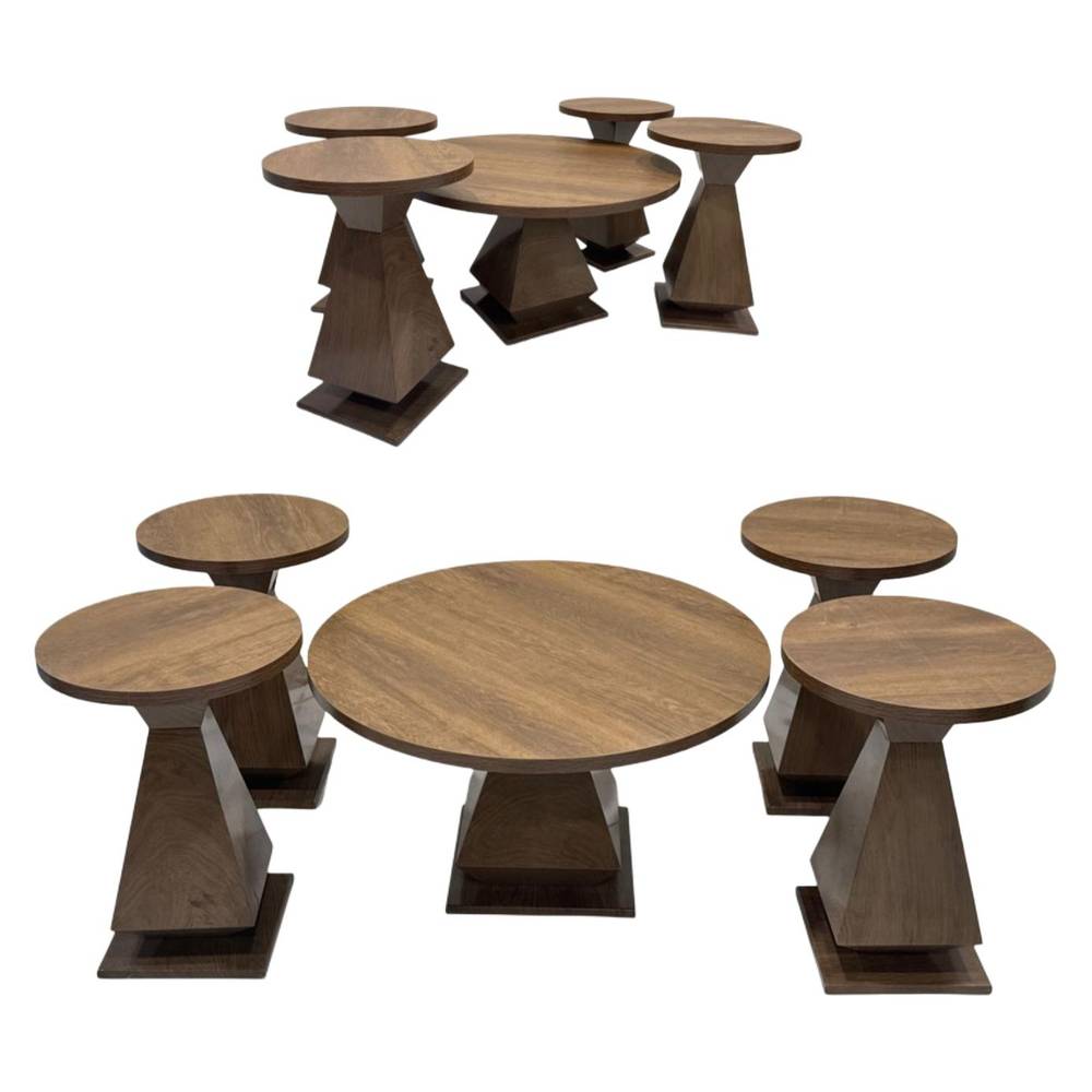  Multi Color Wooden Round Table Set Modern Design 5 Pieces 
