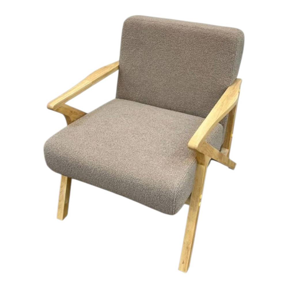 Multi-Color Boucle Lounge Chair with Wooden Base 