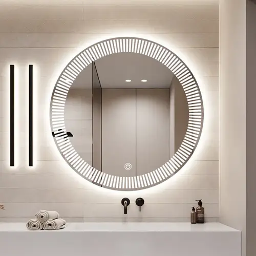 مراية دائرية ثلاثة الوان تعمل باللمس LED 80X80CM