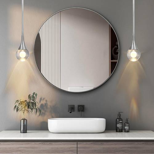مراية دائرية مضيئة LED ايطار كروم 80X80CM