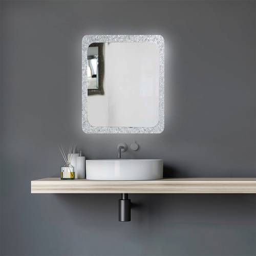 مراية دائرية ايطار مزخرف بلاستك مضيئ ثلاثة الوان LED مقاس 64X98CM