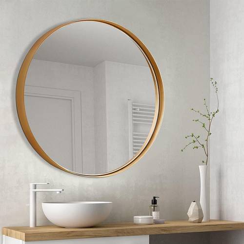 مراية دائرية مضيئة LED ايطار ذهبي 70X70CM