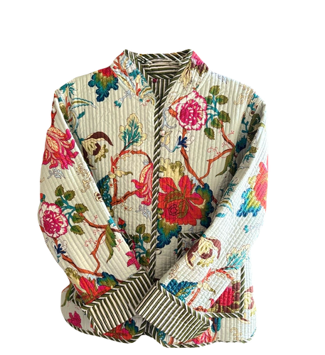 Ivory Peonies – Hand Quilted Short Kimono
