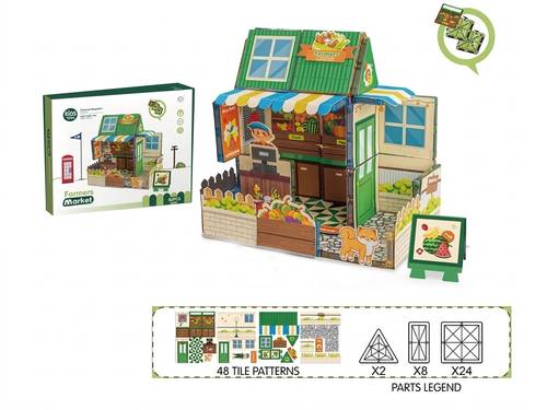 Magnetic Farmers Market Building Set 3D Educational Puzzle for Kids with Magnetic Pieces and Stickers to Create a Complete Farmers Market Suitable 82p for Ages 3+