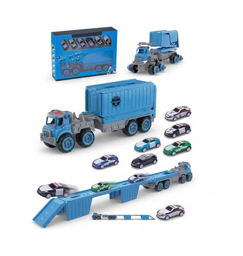 7-in-1 Police Car Carrier Truck with Catapult  Includes 6 Die Cast Cars Suitable for Ages 3+