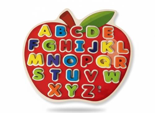 Interactive Wooden English Alphabet and Math Puzzle Red Apple Design Suitable for Ages 3 Years and Above