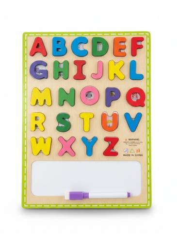 Wooden English Alphabet Learning Board with Raised Letters and Writing Board with Pen