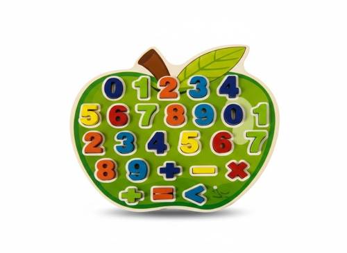 Interactive Wooden English Numbers and Math Puzzle Green Apple Design Suitable for Ages 3 Years and Above