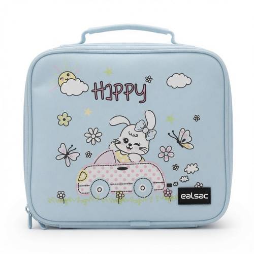 Kids School Lunch Box - Sky Blue with Cute Bunny & Car Design