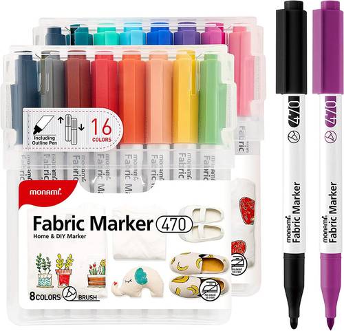 Monami Fabric Marker 470 - 16 Colors Set for DIY Clothing