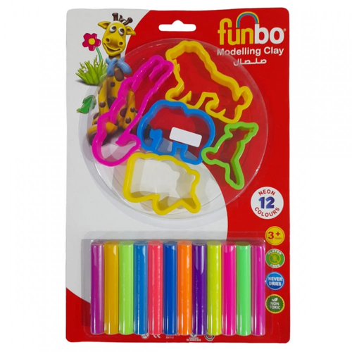 FUNBO CLAY 12 NEON COLORS 165G + 5 MODELLING TOOLS  