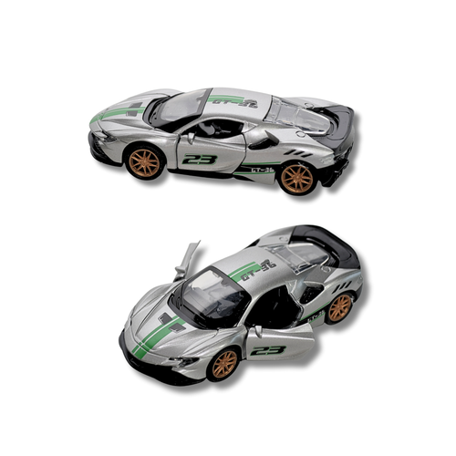 Die Cast Metal Sports Toy Car  Racing Car Model for Kids 3 Battery Operated  Silver & Green