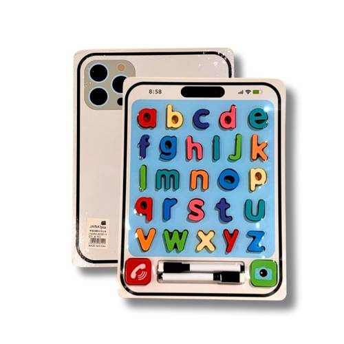Wooden English Alphabet Learning Board Phone Design with Raised Letters and Writing Board with Pen