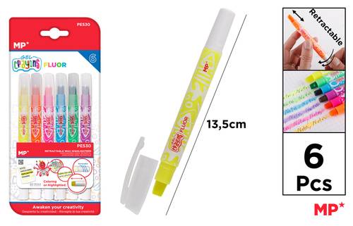 FLUORESCENT WHITE WAX MARKERS 6 pcs.