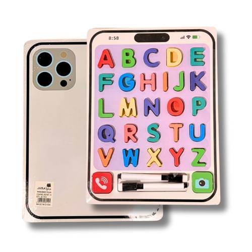 Wooden English Alphabet Learning Board Phone Design with Raised Letters and Writing Board with Pen