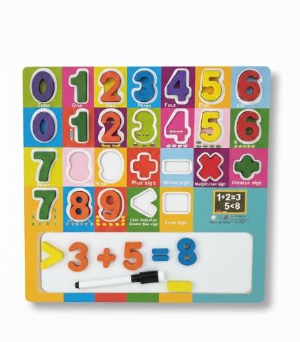 Wooden Math Learning Board for Kids with Raised Numbers Math Signs and Writing Board with Pen
