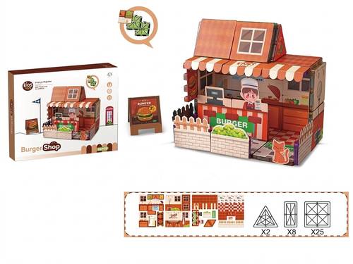 Magnetic Burger Shop Building Set 3D Educational Puzzle for Kids with Magnetic Pieces and Stickers to Create a Complete Burger Restaurant Suitable  82p for Ages 3+ 